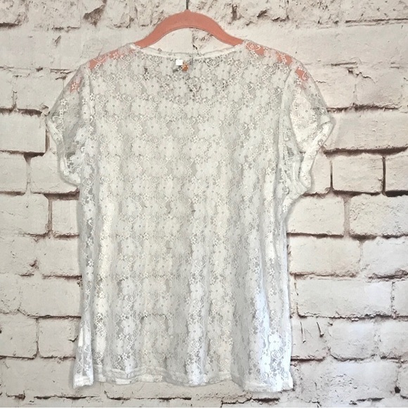 CAMELEON White lace sheer cap sleeve blouse Size Medium Large - Picture 11 of 15